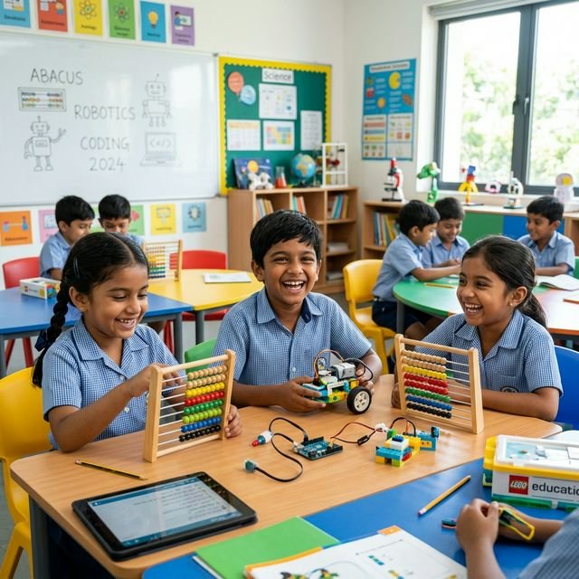 Happy kids learning at summer camp